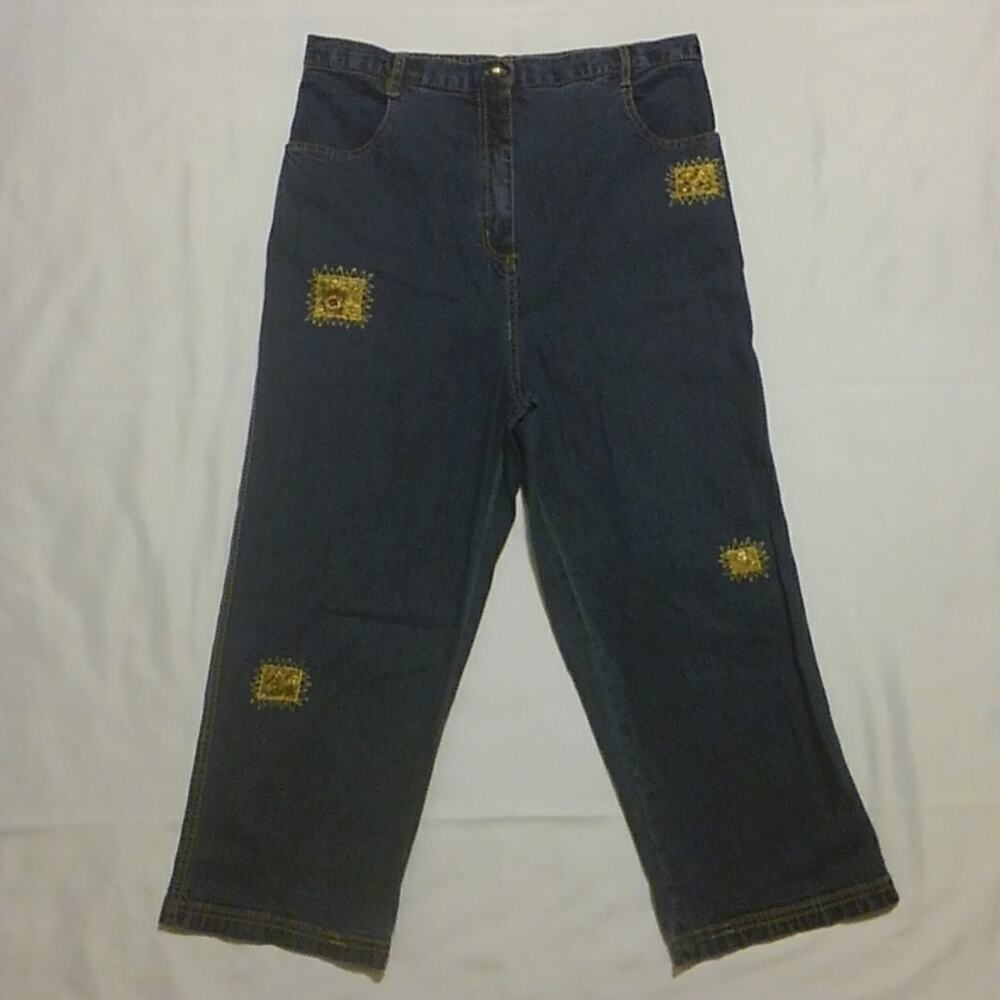 Studio West Embroidered Stretch Denim Blue Jeans L